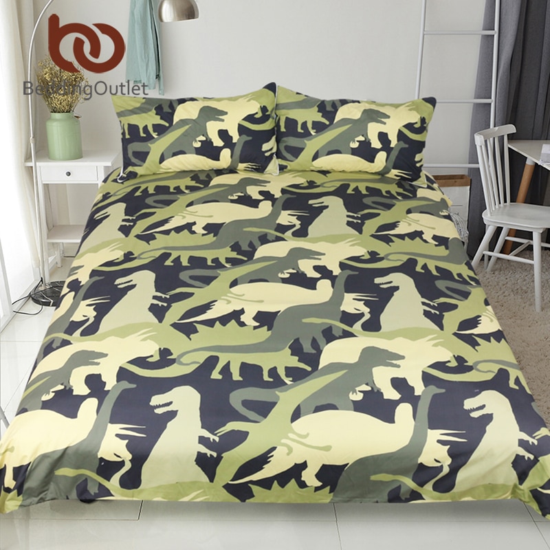 BeddingOutlet Dinosaur Troops Bedding Set Queen Size Duvet Cover Set Animal Camouflage Print Bedspreads for Kids Bed Set 3pcs
